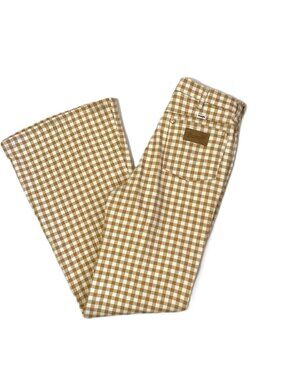 Wrangler Wanderer 622 Jeans 29x34 High Rise Flare Gingham Check Harvest Gold